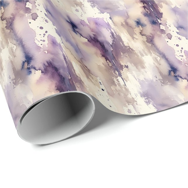 Papel De Presente Roxo e Bege Abstrato Aquarela (Ponta do rolo)