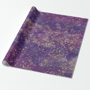 Papel De Presente Roxo e Dourado Moderno Glamour com Borrifo
