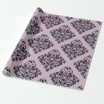 Papel De Presente Roxo e Preto Padrão Damask Vintage<br><div class="desc">Papel de embrulho com padrão vintage roxo e preto temático de Paris.</div>