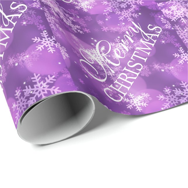 Papel De Presente Roxo elegante da faísca do feriado do Feliz Natal (Ponta do rolo)