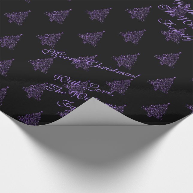Papel De Presente Roxo elegante do preto do teste padrão da árvore (Ponta)