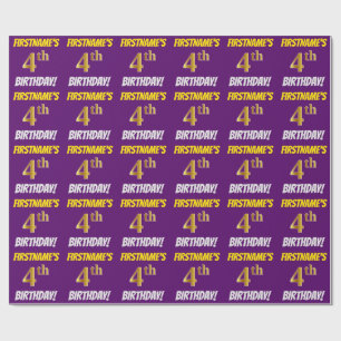 Papel De Presente Roxo, falso/ouro de imitação, "4o ANIVERSÁRIO "