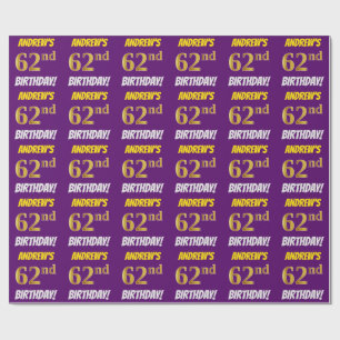 Papel De Presente Roxo, falso/ouro de imitação, "62nd ANIVERSÁRIO