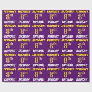 Papel De Presente Roxo, falso/ouro de imitação, "8o ANIVERSÁRIO "