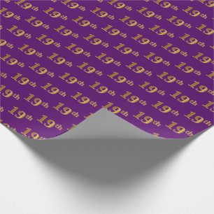 Papel De Presente Roxo, Faux Dourado 19º (Décimo nono) Evento