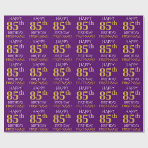 Papel De Presente Roxo, Faux Dourado "FELIZ 85º ANIVERSÁRIO"