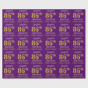 Papel De Presente Roxo, Faux Dourado "FELIZ 86 ANOS"