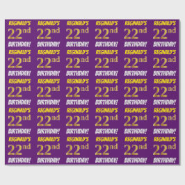 Papel De Presente Roxo, Faux/Imitação Dourada, "22º ANIVERSÁRIO"