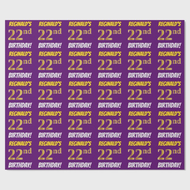 Papel De Presente Roxo, Faux/Imitação Dourada, "22º ANIVERSÁRIO" (Aberto)