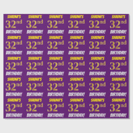 Papel De Presente Roxo, Faux/Imitação Dourada, "32º ANIVERSÁRIO"
