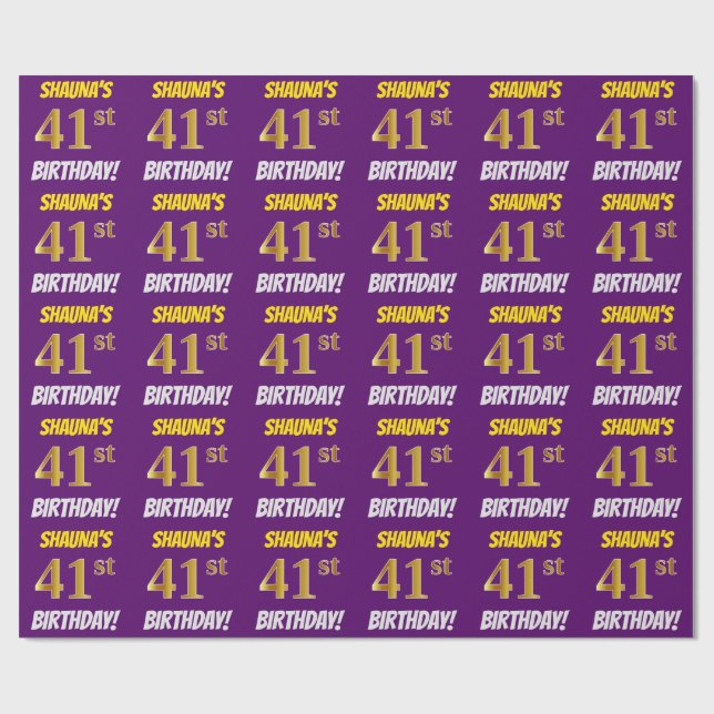 Papel De Presente Roxo, Faux/Imitação Dourada, "41ruas ANIVERSÁRIO" (Aberto)
