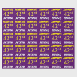 Papel De Presente Roxo, Faux/Imitação Dourada, "42º ANIVERSÁRIO"