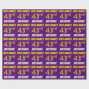 Papel De Presente Roxo, Faux/Imitação Dourada, "43º ANIVERSÁRIO"