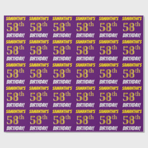 Papel De Presente Roxo, Faux/Imitação Dourada, "58º ANIVERSÁRIO"