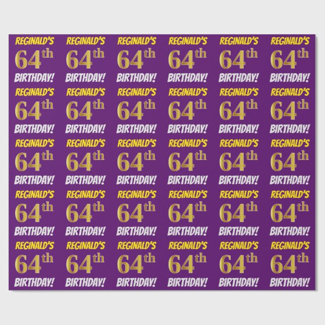 Papel De Presente Roxo, Faux/Imitação Dourada, "64º ANIVERSÁRIO" (Aberto)