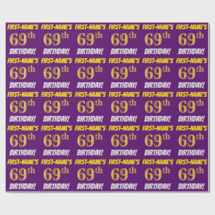 Papel De Presente Roxo, Faux/Imitação Dourada, "69º ANIVERSÁRIO"