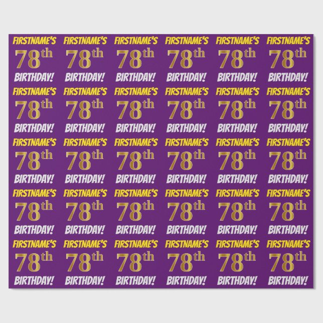 Papel De Presente Roxo, Faux/Imitação Dourada, "78º ANIVERSÁRIO" (Aberto)