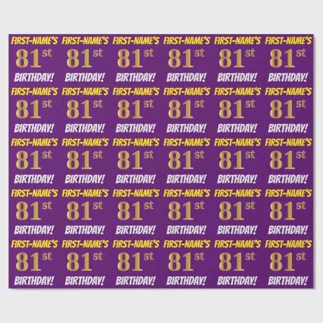 Papel De Presente Roxo, Faux/Imitação Dourada, "81ruas ANIVERSÁRIO" (Aberto)