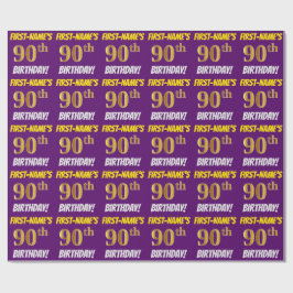 Papel De Presente Roxo, Faux/Imitação Dourada, "90 DE ANIVERSÁRIO"