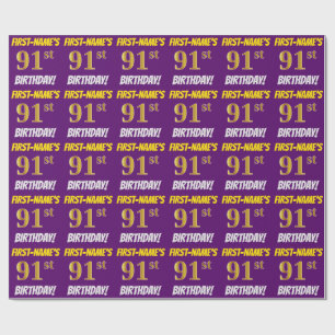 Papel De Presente Roxo, Faux/Imitação Dourada, "91rua ANIVERSÁRIO"