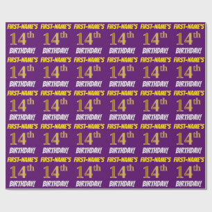 Papel De Presente Roxo, Faux/Imitação Dourado, "14 ANIVERSÁRIO"