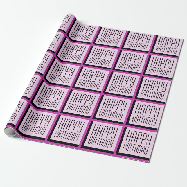 Papel De Presente Roxo Geométrico Feliz Aniversário (Desenrolado)