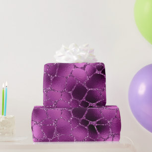 Papel De Presente Roxo Glam Glitter Girafa