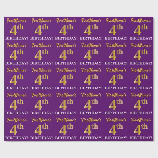 Papel De Presente Roxo, Imitação de Olhar Dourado "4º ANIVERSÁRIO" (Aberto)