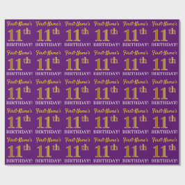 Papel De Presente Roxo, Imitação Dourada "11 BIRTHDAY"