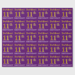 Papel De Presente Roxo, Imitação Dourada "11 BIRTHDAY"