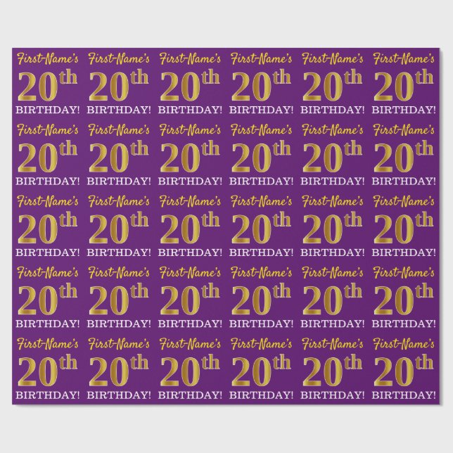 Papel De Presente Roxo, Imitação Dourada "20 BIRTHDAY" (Aberto)