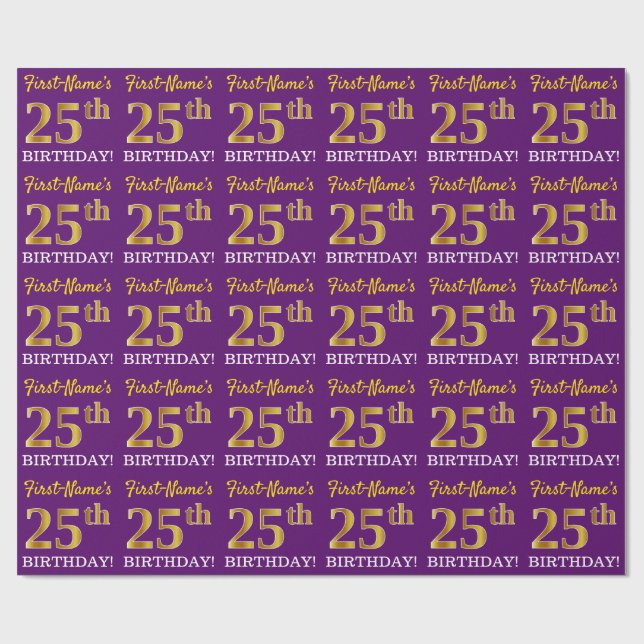 Papel De Presente Roxo, Imitação Dourada "25 BIRTHDAY" (Aberto)