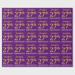 Papel De Presente Roxo, Imitação Dourada "27º ANIVERSÁRIO"