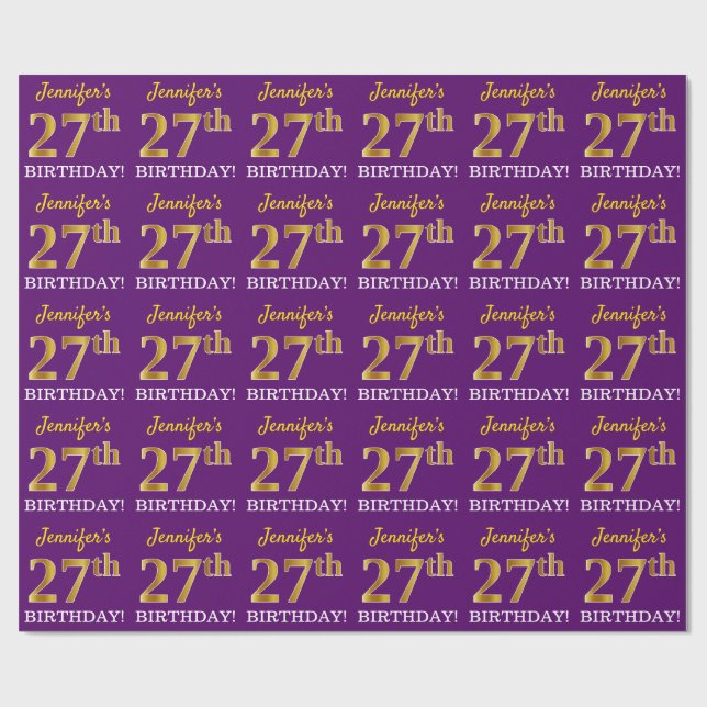 Papel De Presente Roxo, Imitação Dourada "27º ANIVERSÁRIO" (Aberto)