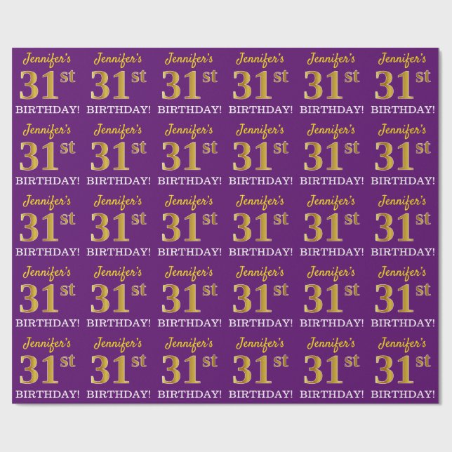 Papel De Presente Roxo, Imitação Dourada "31º ANIVERSÁRIO" (Aberto)