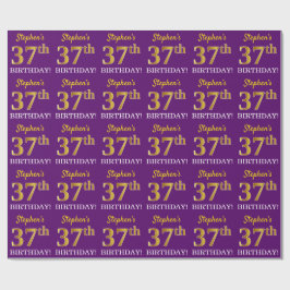 Papel De Presente Roxo, Imitação Dourada "37º ANIVERSÁRIO"