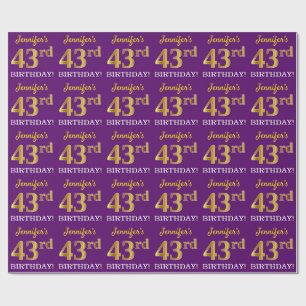 Papel De Presente Roxo, Imitação Dourada "43º ANIVERSÁRIO"
