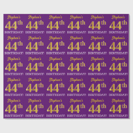 Papel De Presente Roxo, Imitação Dourada "44 BIRTHDAY"