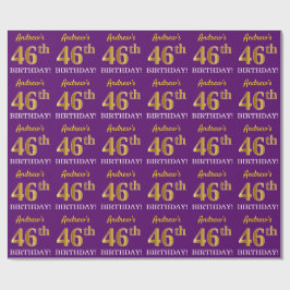 Papel De Presente Roxo, Imitação Dourada "46 ANOS"