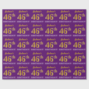 Papel De Presente Roxo, Imitação Dourada "46 ANOS"
