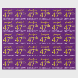 Papel De Presente Roxo, Imitação Dourada "47º ANIVERSÁRIO"