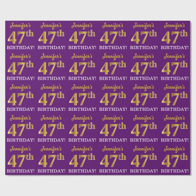 Papel De Presente Roxo, Imitação Dourada "47º ANIVERSÁRIO" (Aberto)