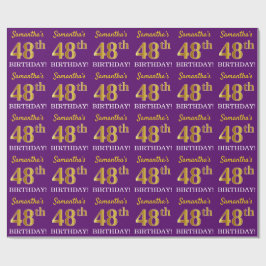 Papel De Presente Roxo, Imitação Dourada "48º ANIVERSÁRIO"
