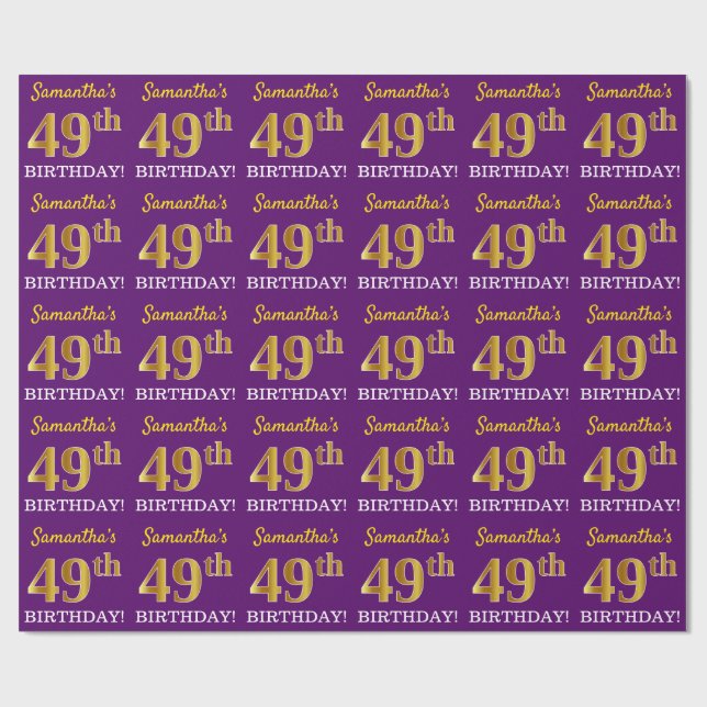 Papel De Presente Roxo, Imitação Dourada "49 ANOS" (Aberto)