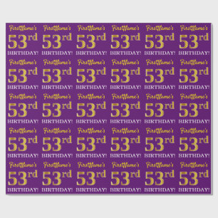Papel De Presente Roxo, Imitação Dourada "53º ANIVERSÁRIO"