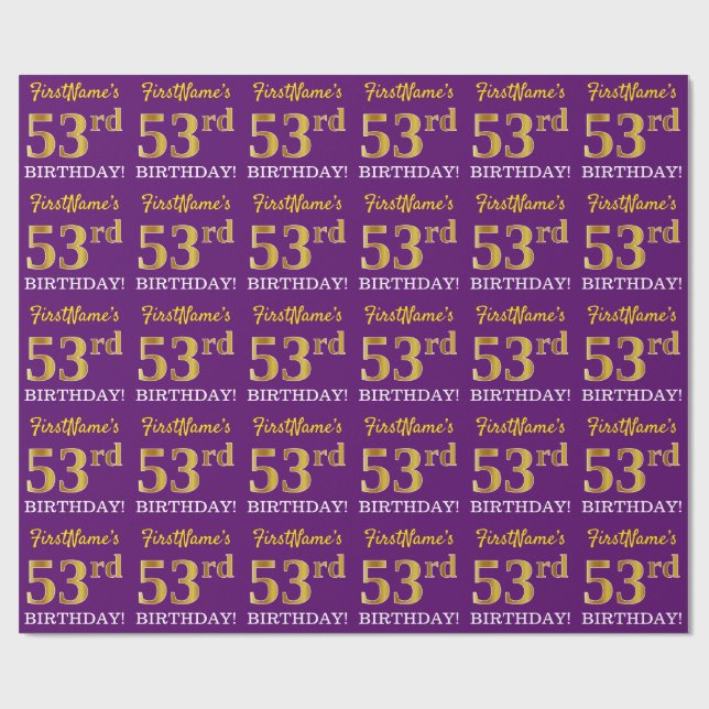 Papel De Presente Roxo, Imitação Dourada "53º ANIVERSÁRIO" (Aberto)