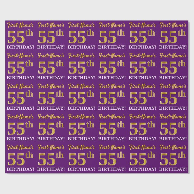 Papel De Presente Roxo, Imitação Dourada "55.º ANIVERSÁRIO" (Aberto)