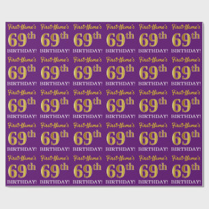 Papel De Presente Roxo, Imitação Dourada "69 ANOS"