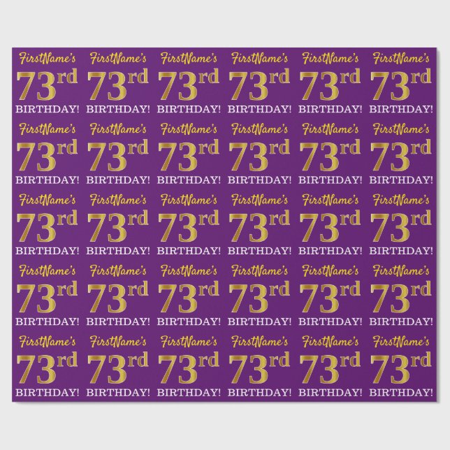 Papel De Presente Roxo, Imitação Dourada "73º ANIVERSÁRIO" (Aberto)
