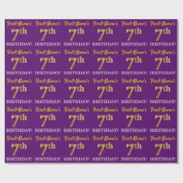 Papel De Presente Roxo, Imitação Dourada "7 BIRTHDAY"